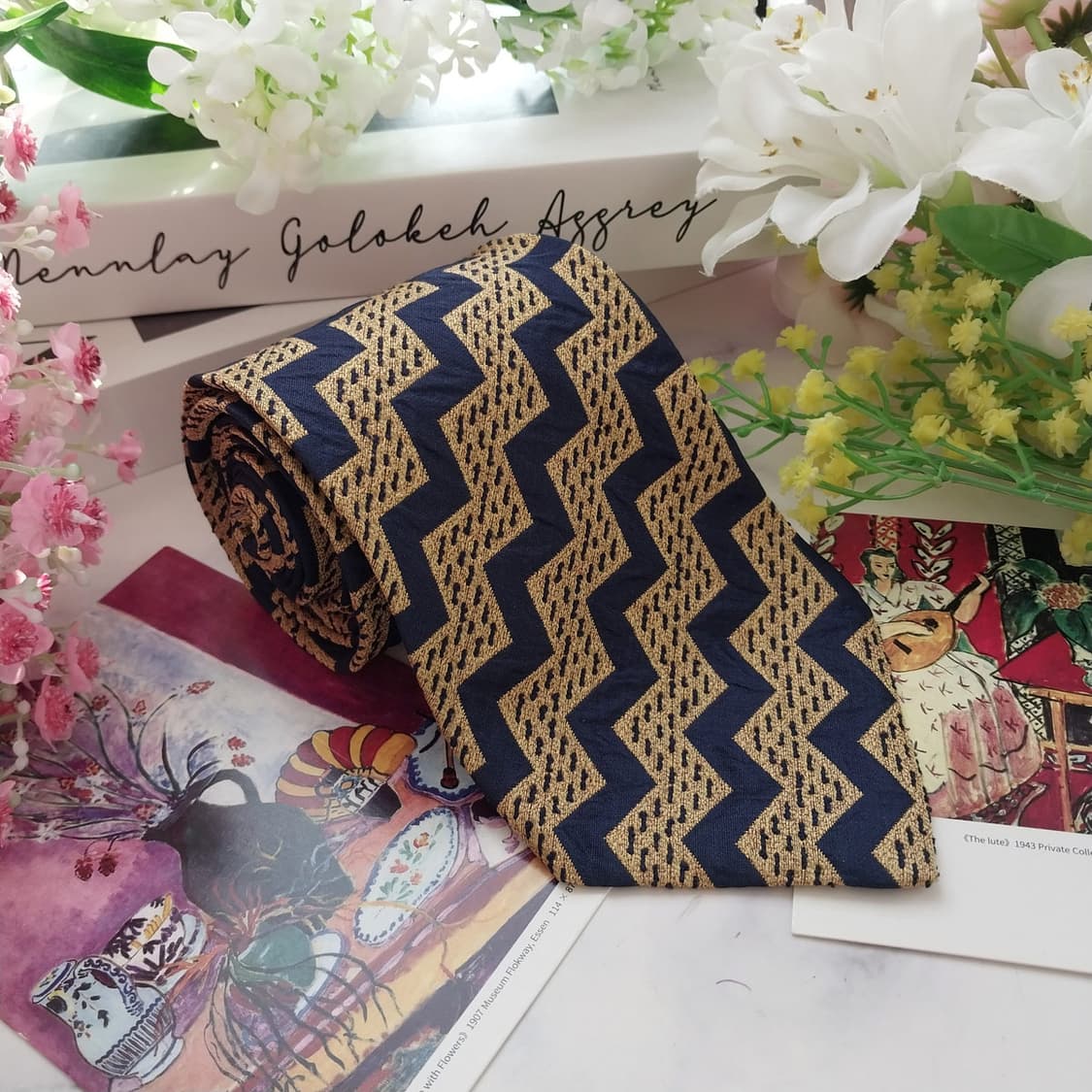 제냐 실크 골드 지그재그 패턴 넥타이 9.6cm A+등급 A1474
 상품이미지2