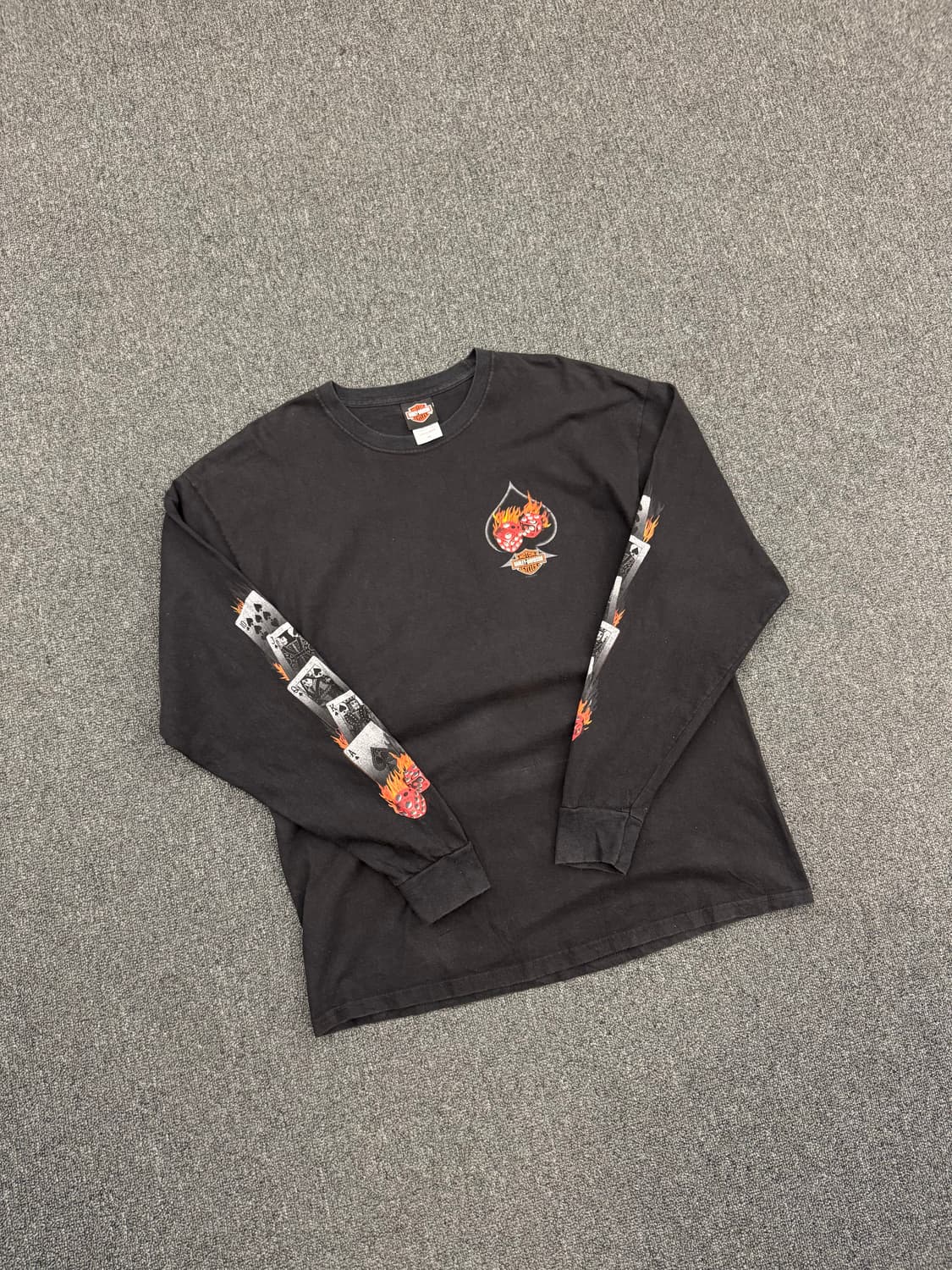 XL)00’s할리데이비슨 빈티지 플레임 다이스 프린팅 블랙 롱슬리브 상품이미지3