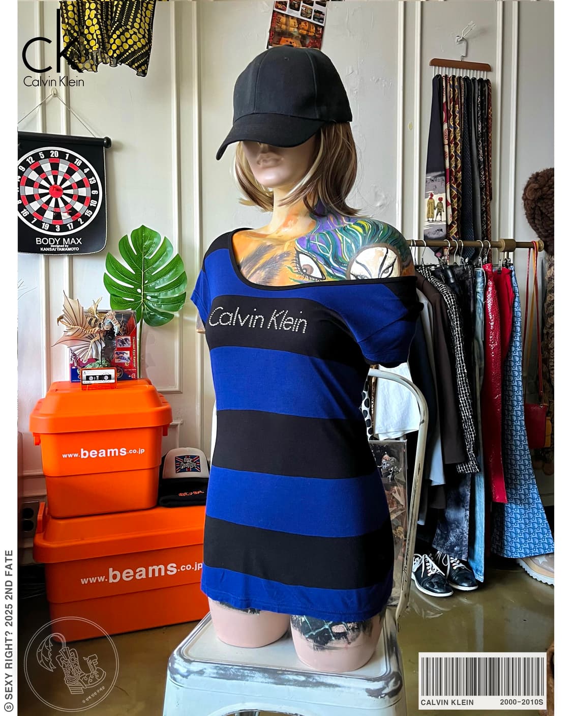 C.K Cubic Logo Wide Neck Stripe 1/2 Top 상품이미지1