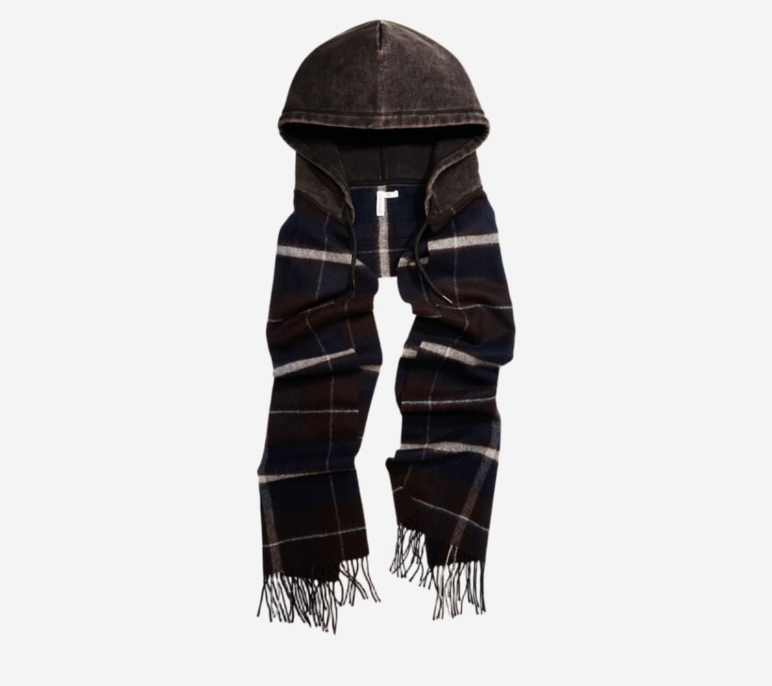 H&M 글렌마틴스 후드 울 스카프 다크 블루 체크 상품이미지1