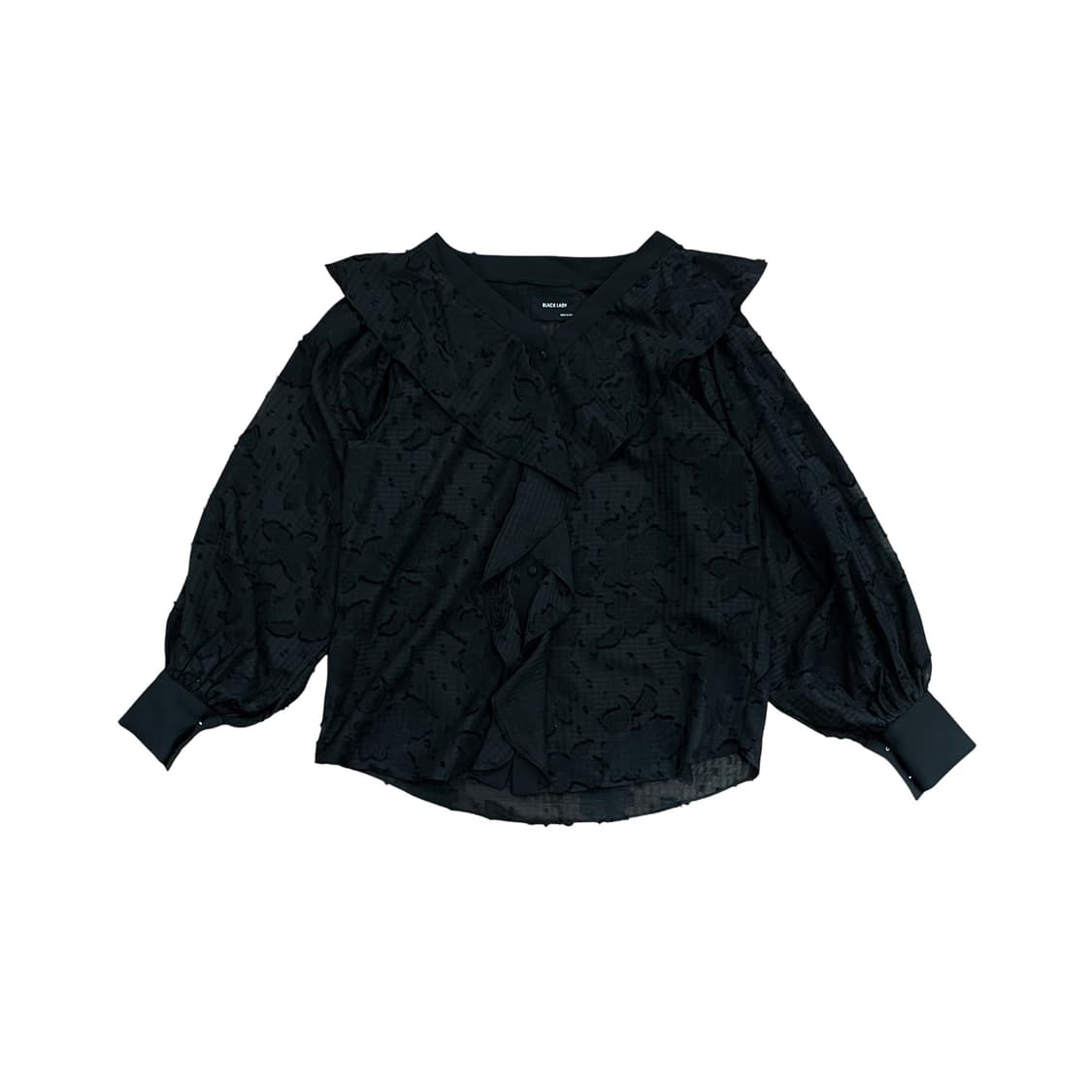 Big Shirring Black Lace Blouse 상품이미지1