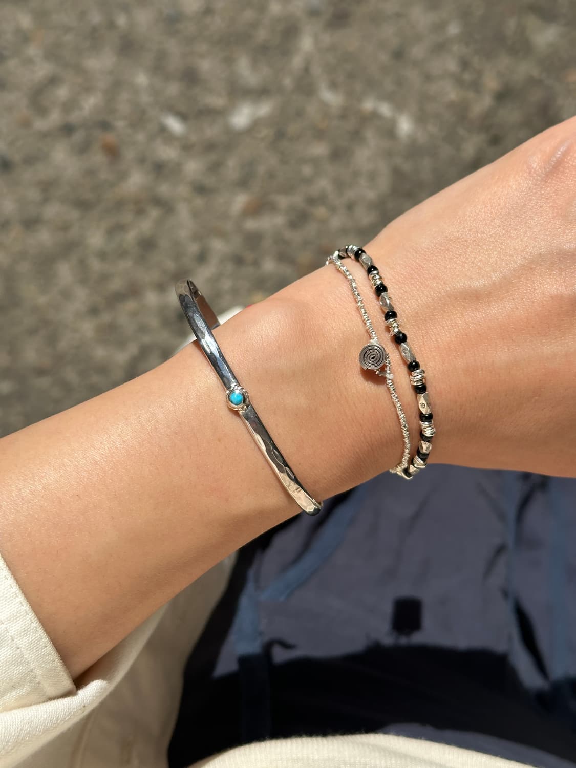 Black Bead Mix Chain Karen Silver Bracel 상품이미지4