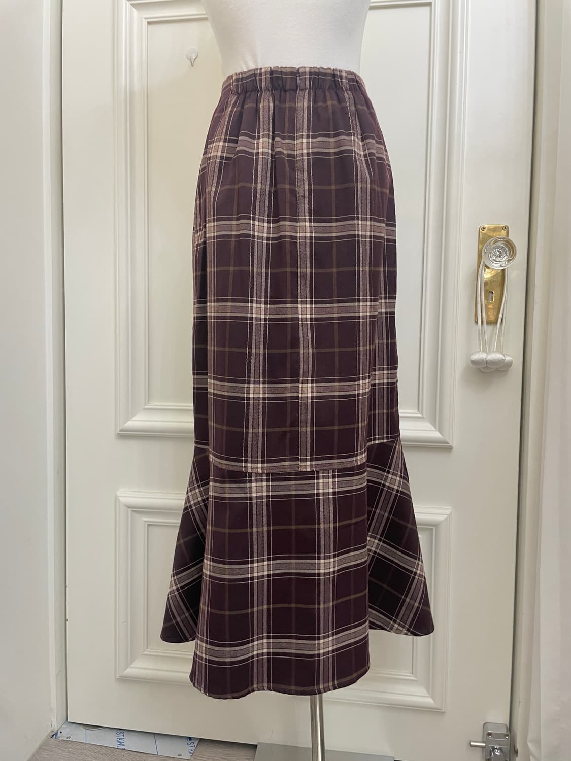 INGNI wine pink check flare cotton long 상품이미지4