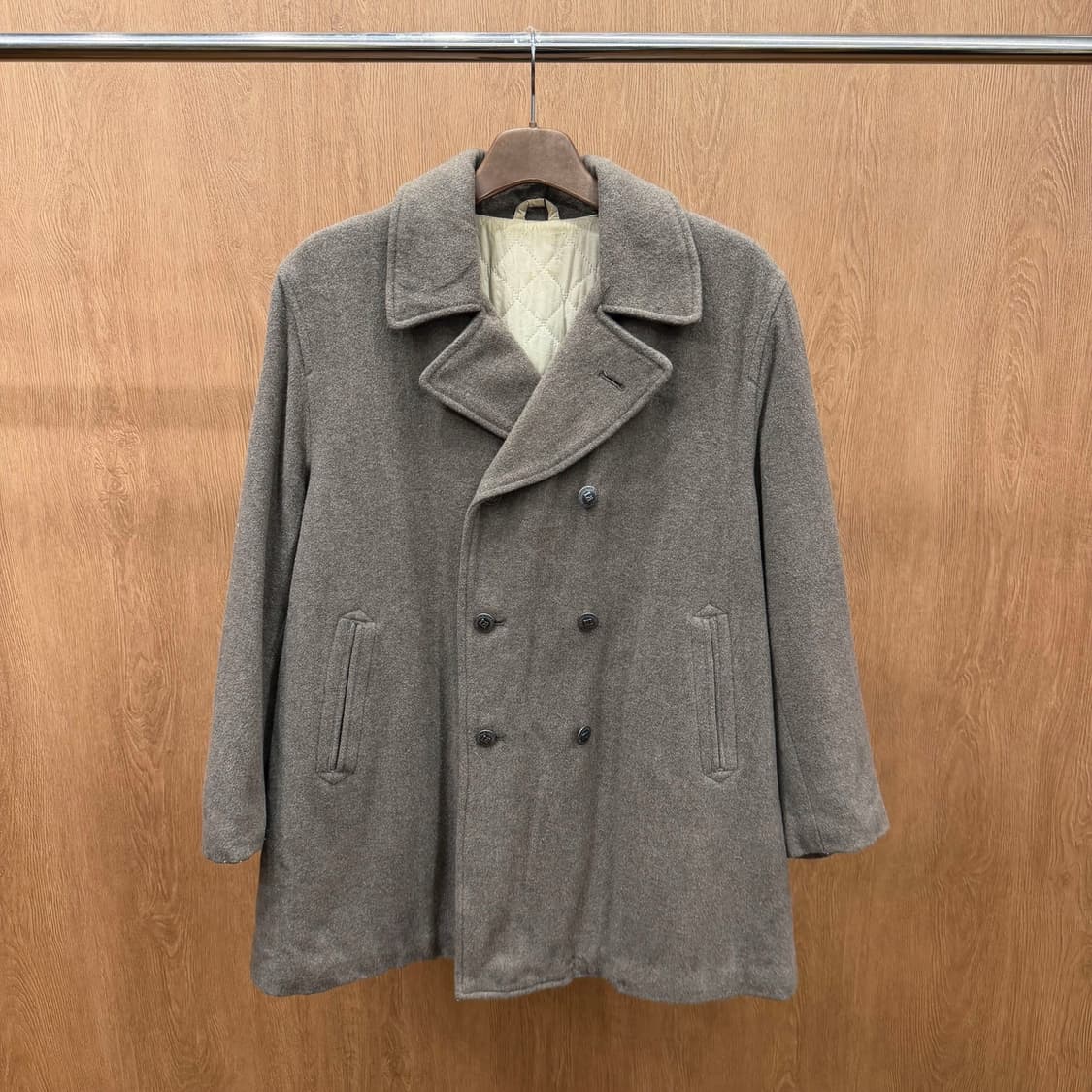 45RPM 울 블렌드 피코트 누빔 안감 웰트 포켓 버튼 디테일 브라운 상품이미지2