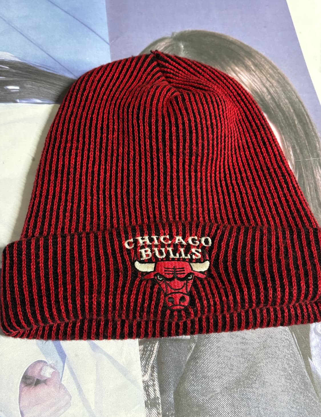 90s 빈티지 시카고불스 스트라이프 레드 비니 상품이미지1
