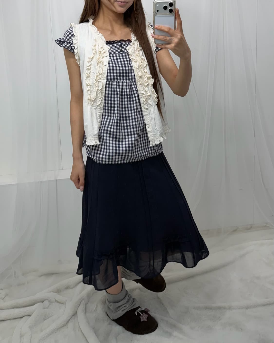 ˚꩜｡네이비 톤온톤 프릴 니혼진 ˚꩜｡ 상품이미지3