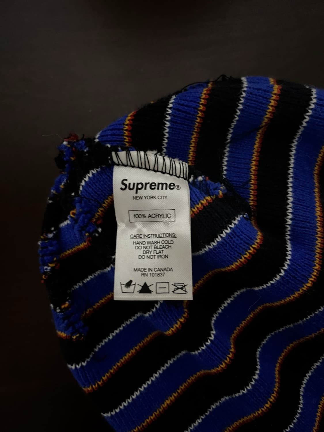 18FW 슈프림 스트라이프 박스로고 비니 블루블랙 상품이미지4