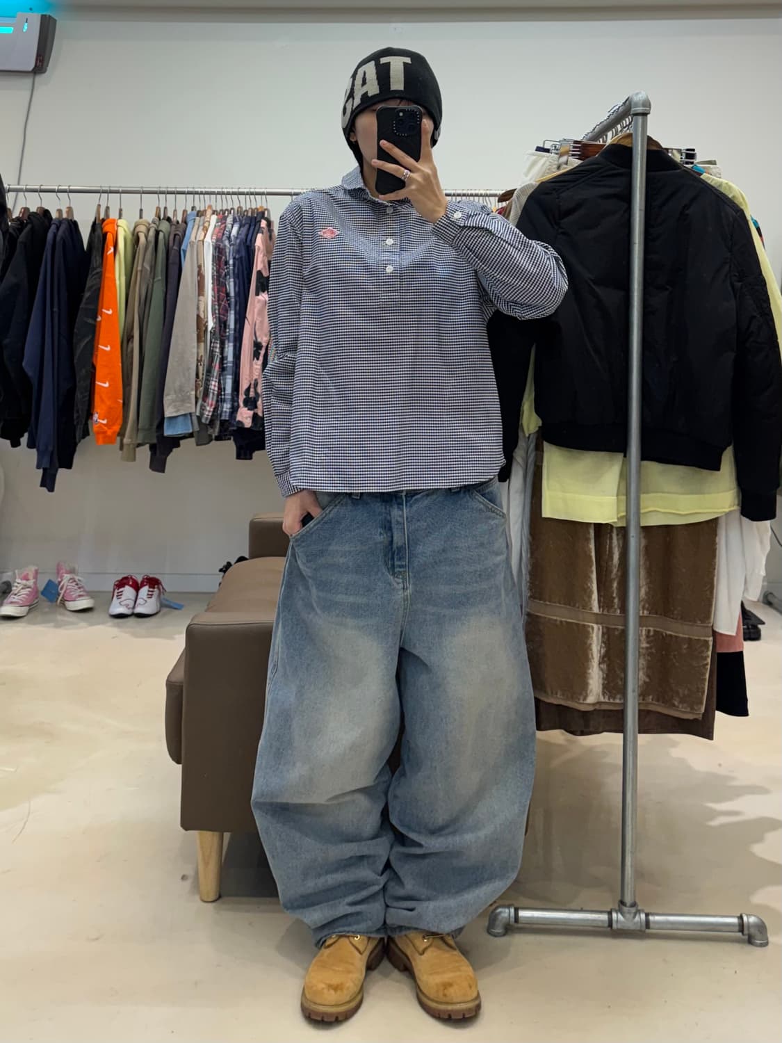 단톤 라운드 카라 체크 셔츠 상품이미지9