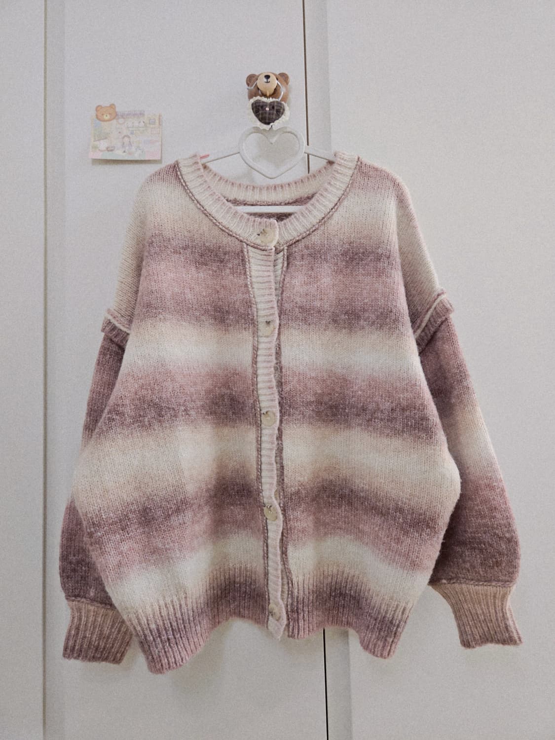 빈티지 모리걸 핑크 그라데이션 니트 가디건 상품이미지1