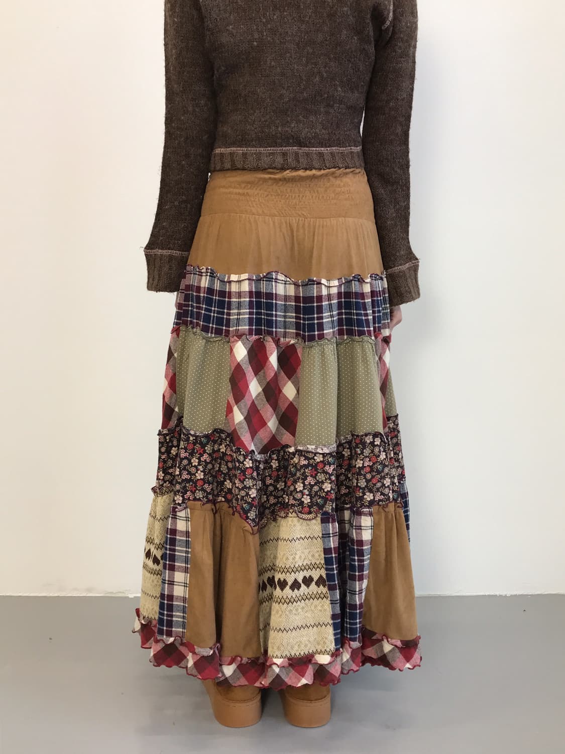 Jpn Mixed Patchwork Tiered Long Skirt 상품이미지2