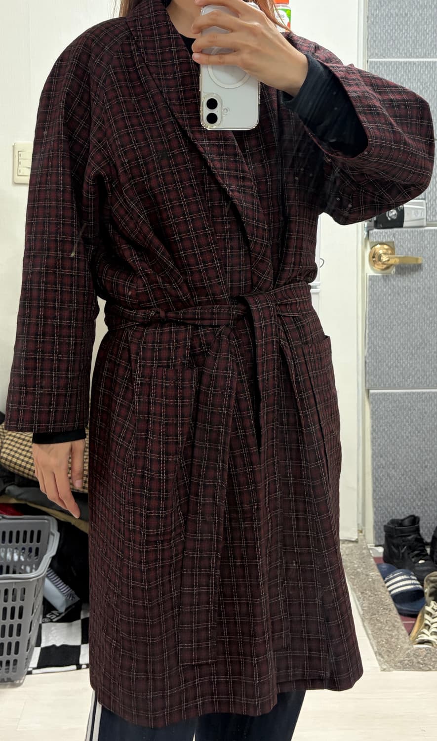 버버리 체크 로브 가운 코트 상품이미지1