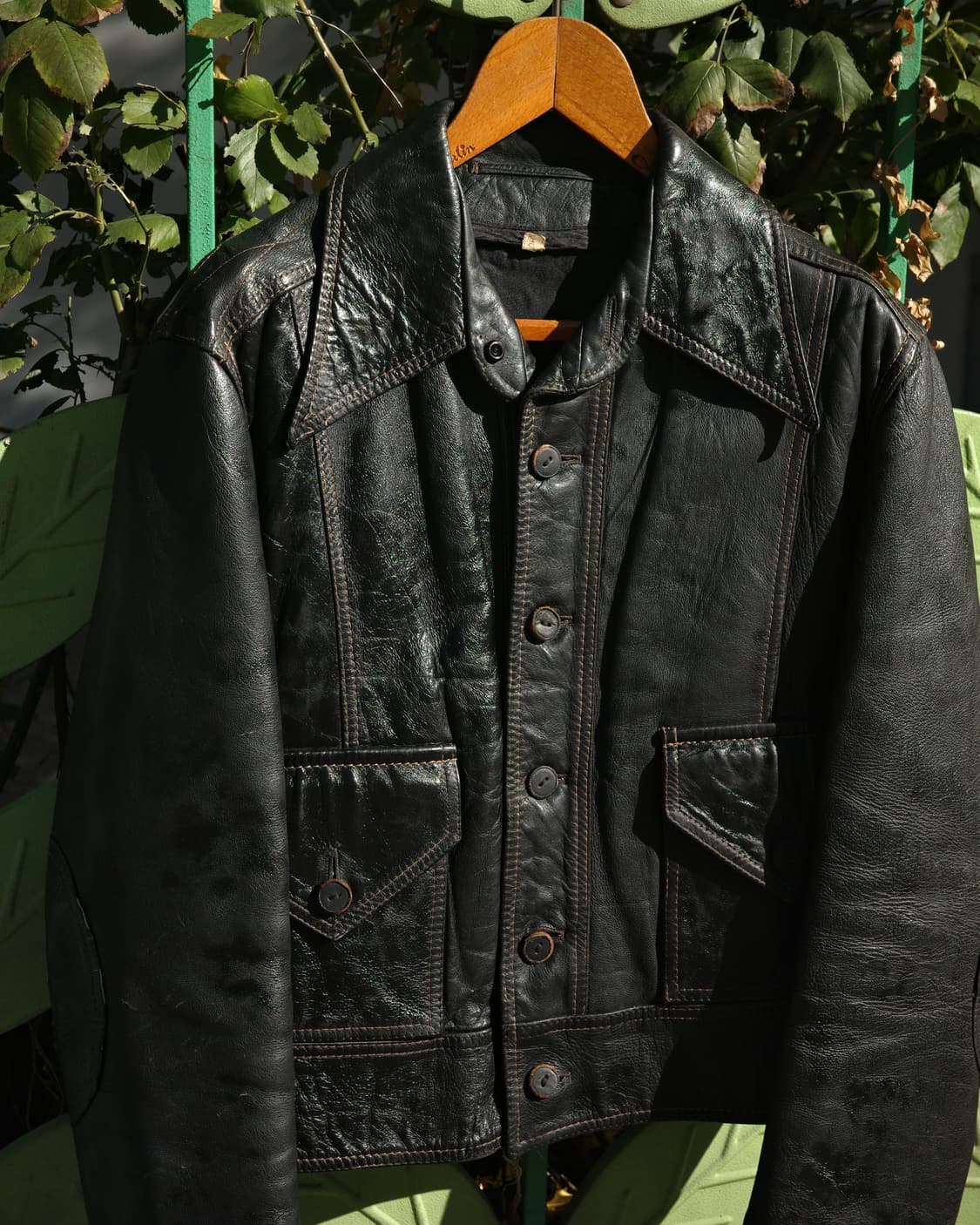 70‘s 빈티지 대거 카라 크롭 레더 자켓 상품이미지2