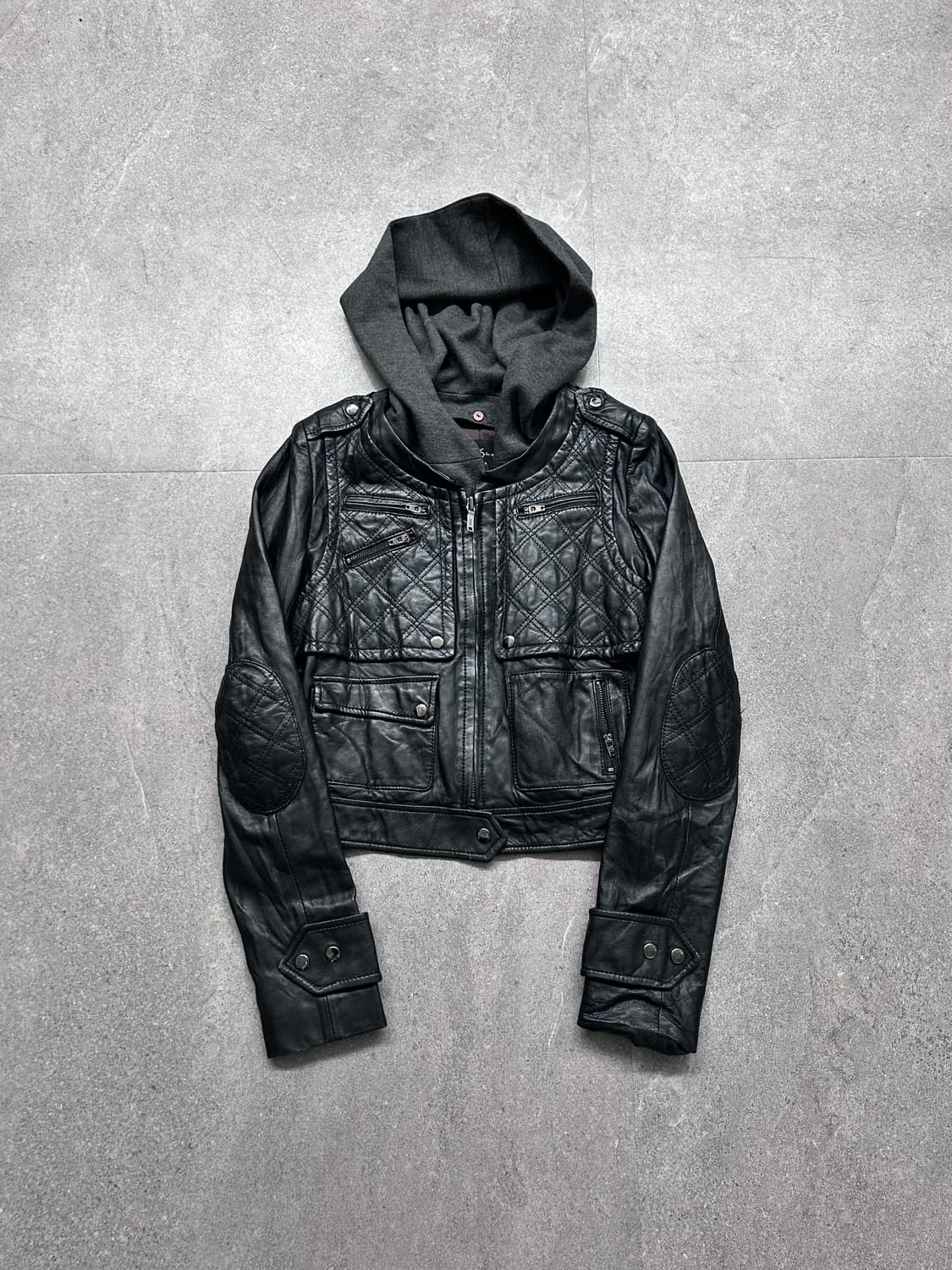 00’s 96 후디드 비건 레더 자켓 상품이미지1