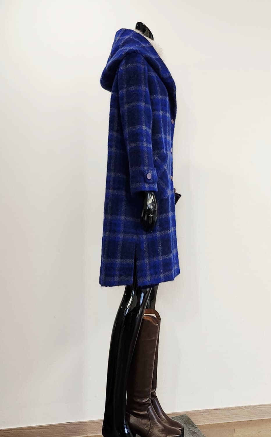블루체크 모헤어 후드코트 상품이미지4