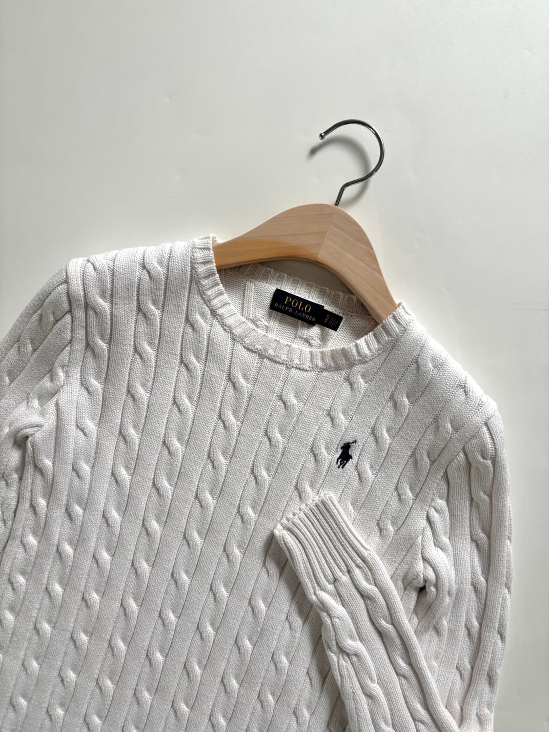 Polo 폴로 랄프로렌 신형 우먼라인 화이트 코튼 케이블 브이넥 니트  상품이미지3