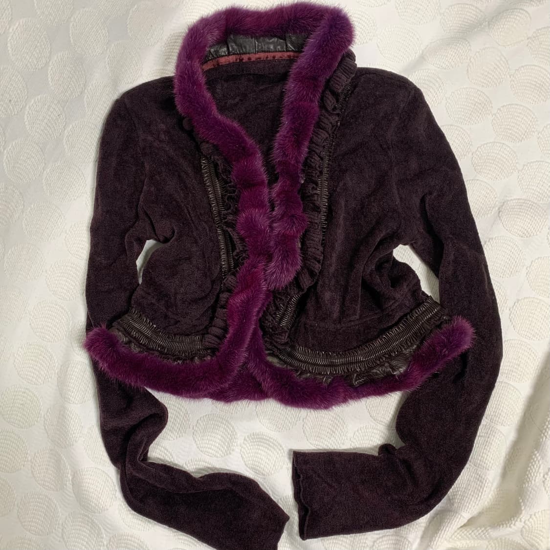 2000s 로베르토 카발리 레더 밍크 가디건 상품이미지4