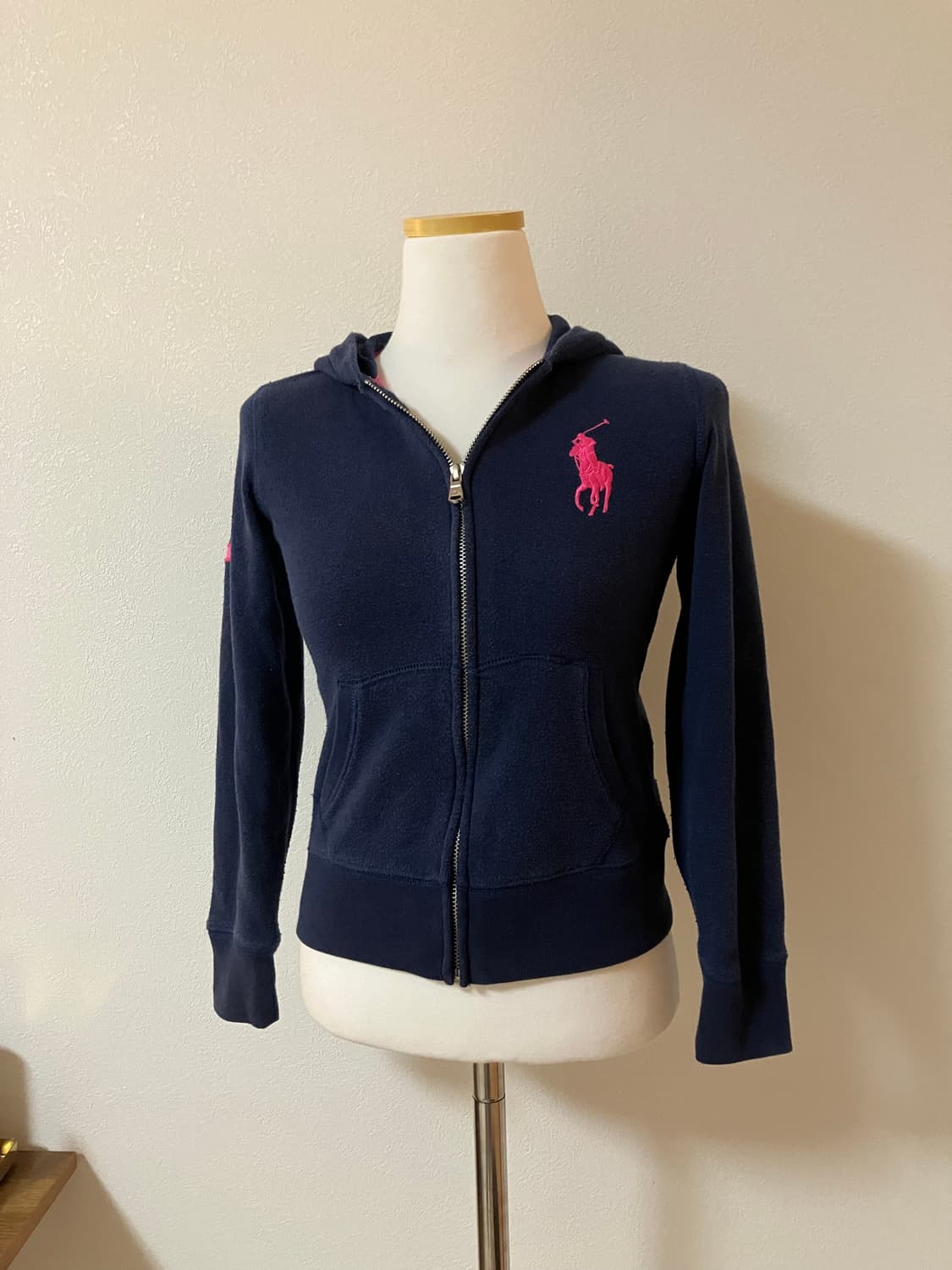 폴로 랄프로렌 네이비 핑크 빅포니 후드집업 딱붙핏 상품이미지1