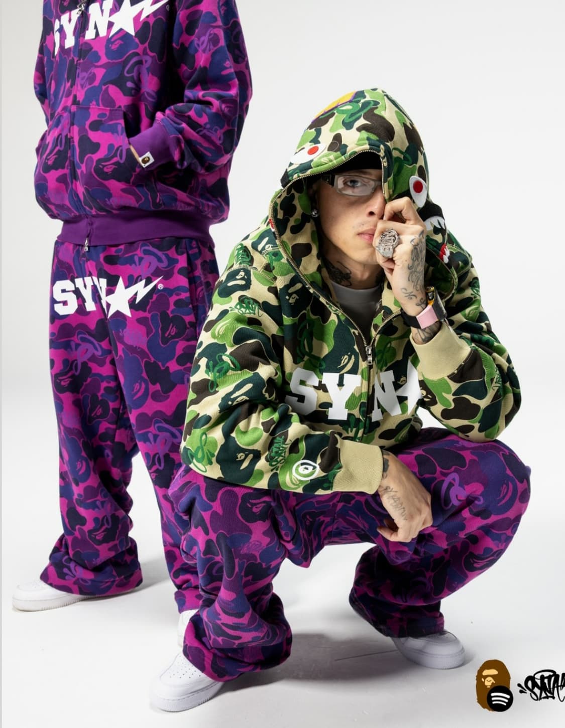 Syna × bape 카모 후드집업 그린 상품이미지1