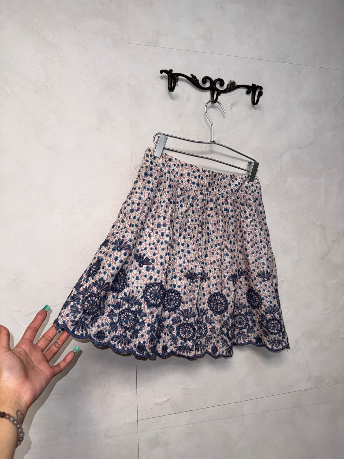 Red navy ethnic embroidered cotton skirt 상품이미지1