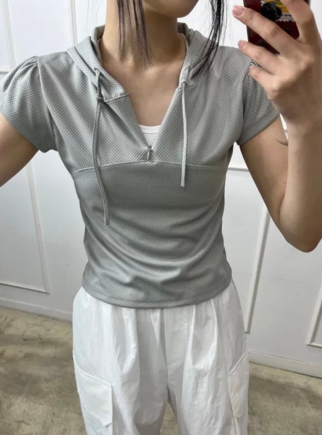 퍼프 반집업 후드반팔티 민트 상품이미지2