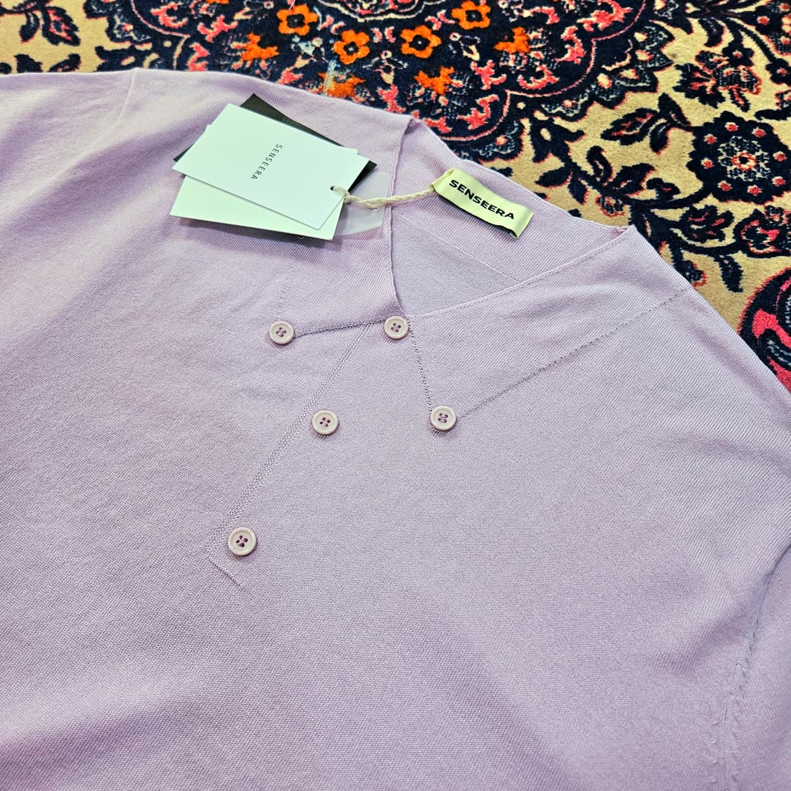 (새상품)Senseera Tencel 카라 스티치 퍼플 반팔 니트 상품이미지2