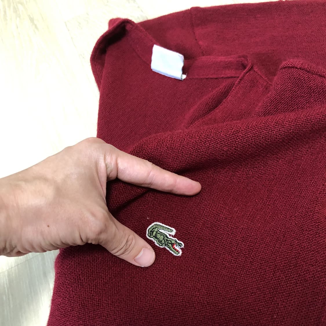 (95) 90's 라코스테 LACOSTE 양두조직 울 가디건 버건디 상품이미지2