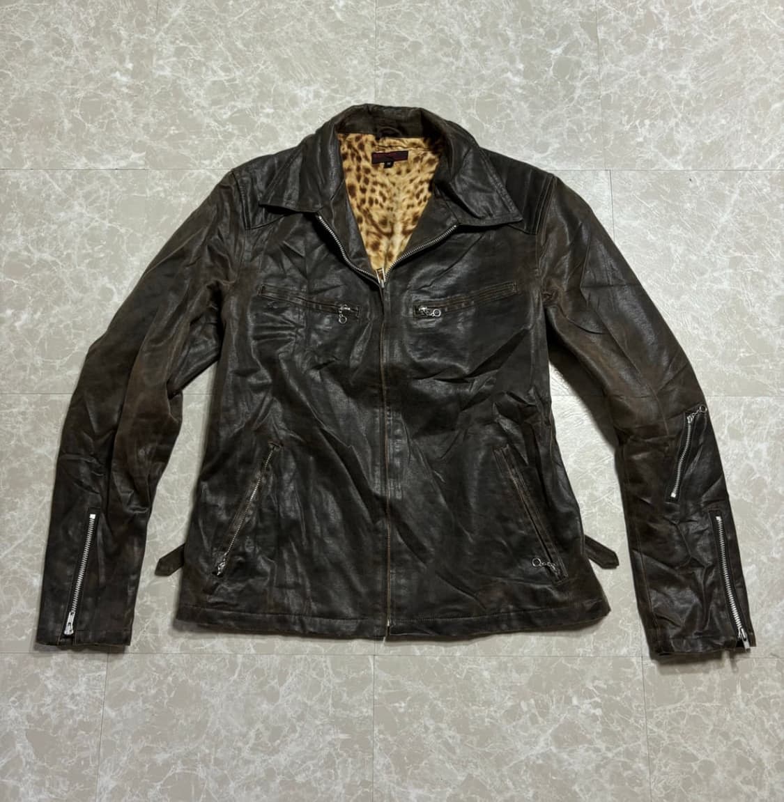 Leopard brown SheepSkin Leather jacket 상품이미지2