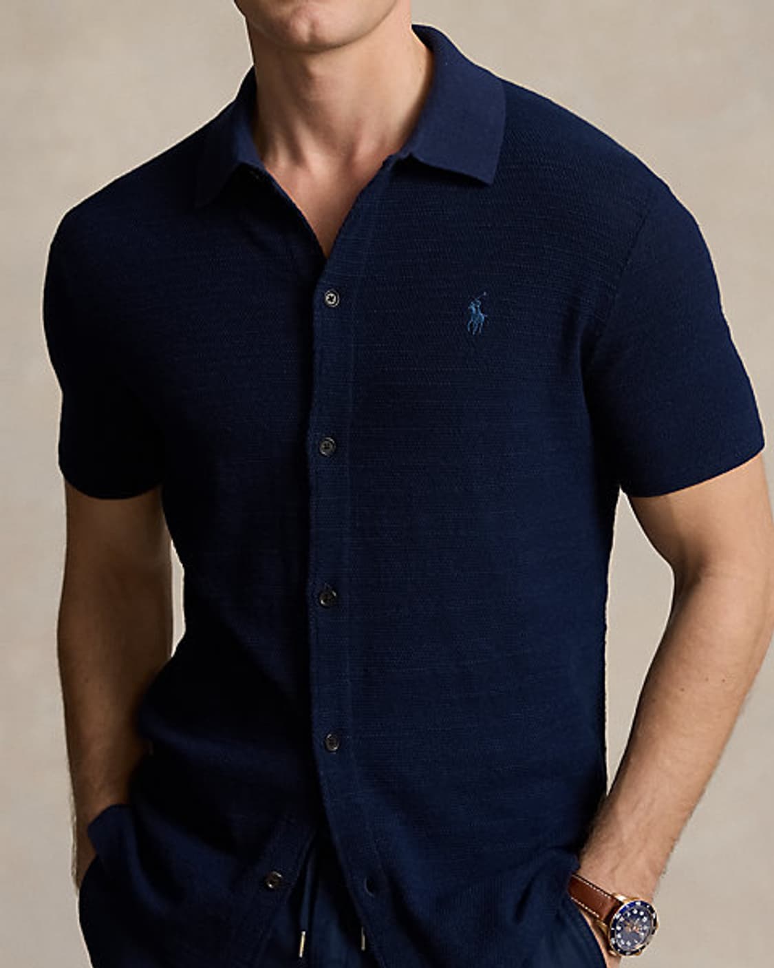 폴로 텍스처 코튼 리넨 셔츠 스웨터 상품이미지1