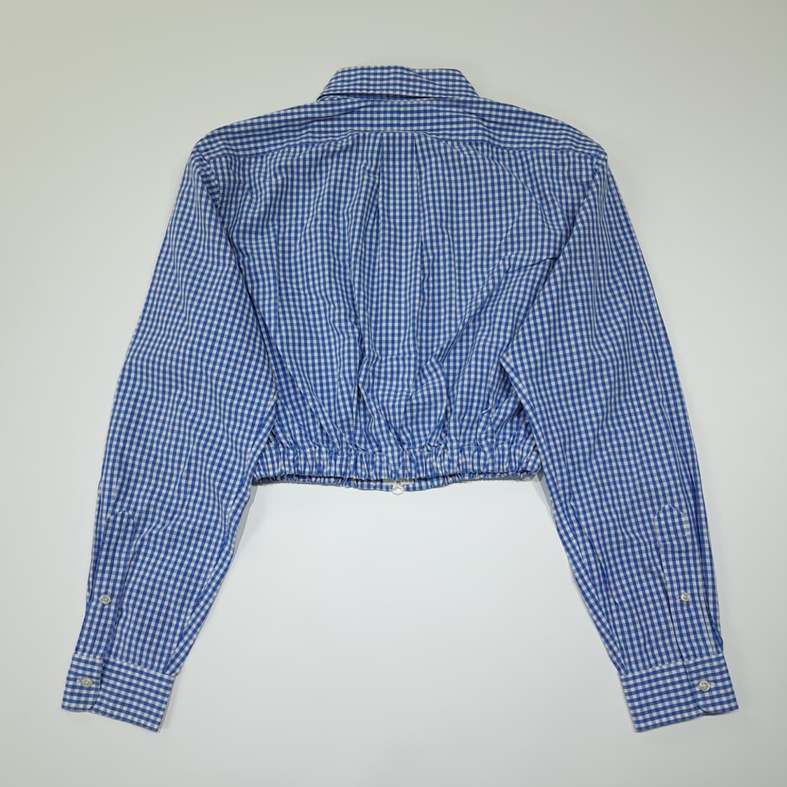 CL790 FREE 폴로 스몰 깅엄체크 블루 리메이크 크롭 집업 셔츠 상품이미지5