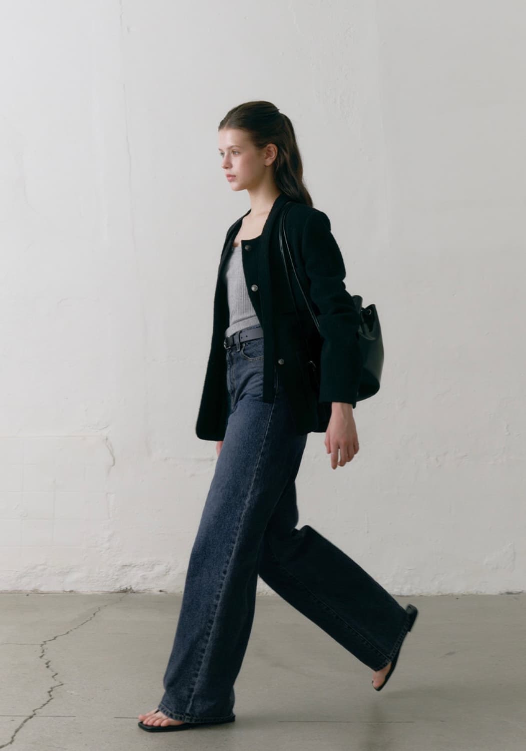 오스트카카 부클 트위드 싱글 롱 자켓 블랙 상품이미지5