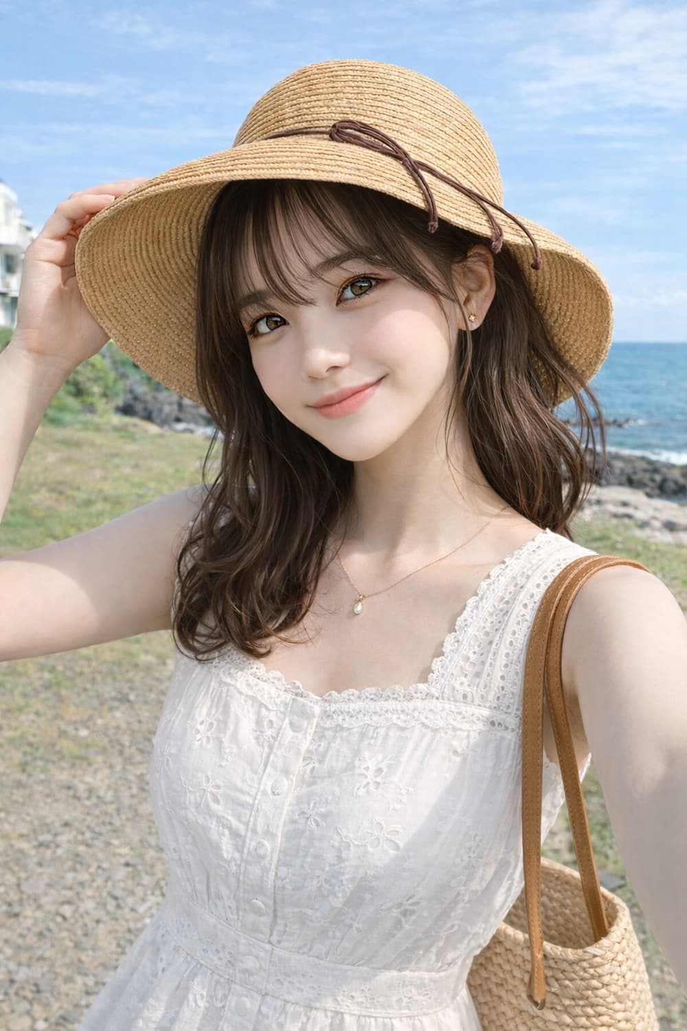 [엘르 BASIC ELLE] 라탄 챙모자 얼굴작아보이는 여름모자 상품이미지1