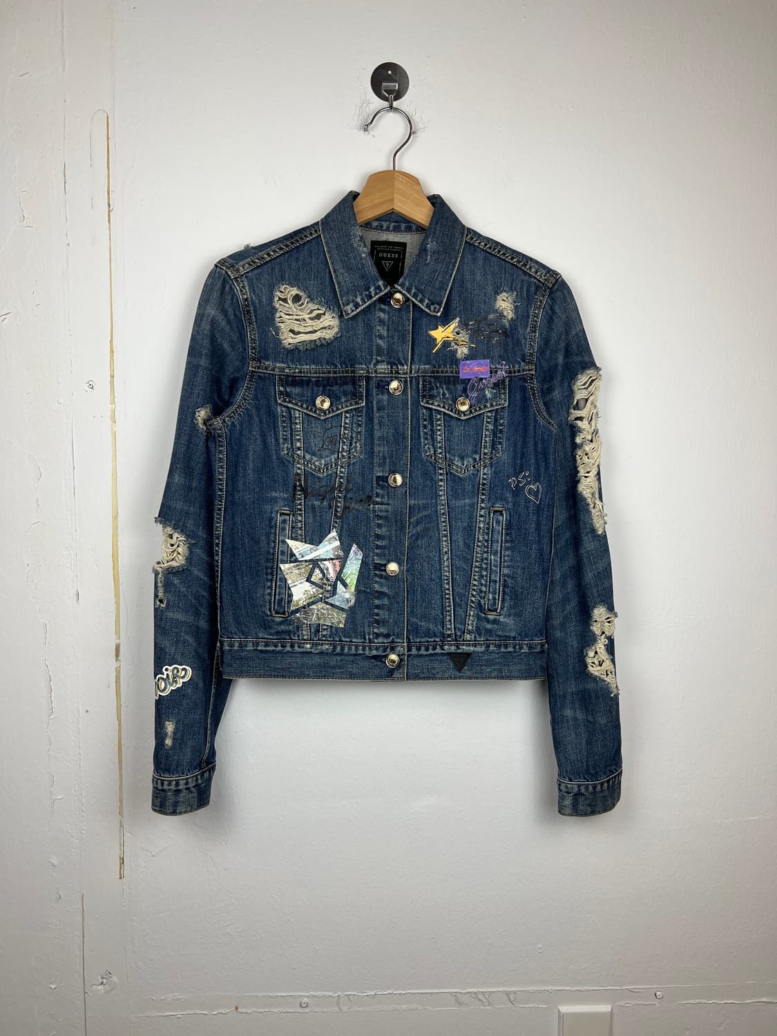 Guess 데미지 프린팅 디테일 데님 자켓 XS 상품이미지1