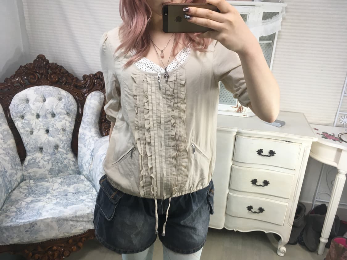 일본빈티지 c.d.s 아이보리 프릴 롤업자켓 상품이미지4