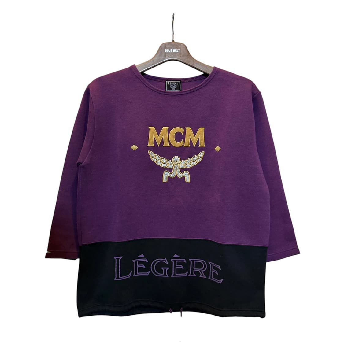 MCM 엠씨엠 크롭 슬리브 티셔츠 자수로고 밑단 스트링 디테일 퍼플 상품이미지1