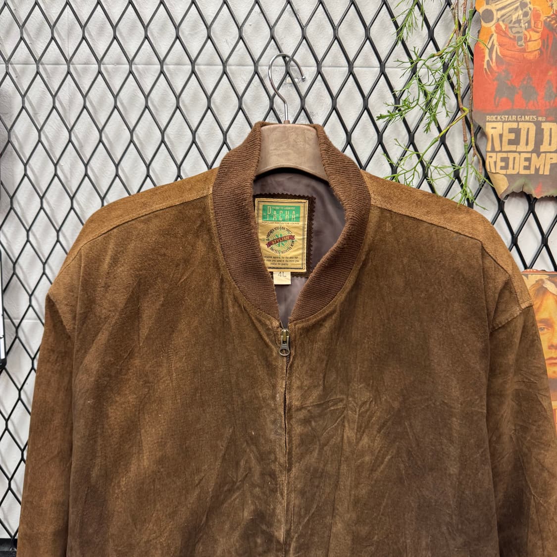 90s JPN VINTAGE 스웨이드 집업 자켓 시보리 포인트 브라운 상품이미지3