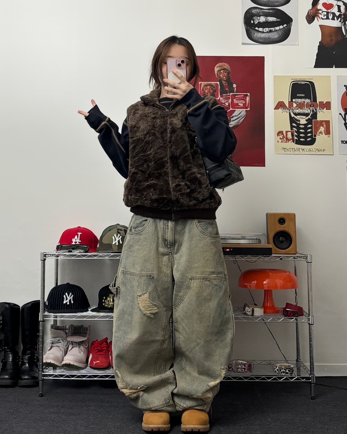 올드 빈티지 브라운 퍼 집업 베스트 상품이미지4