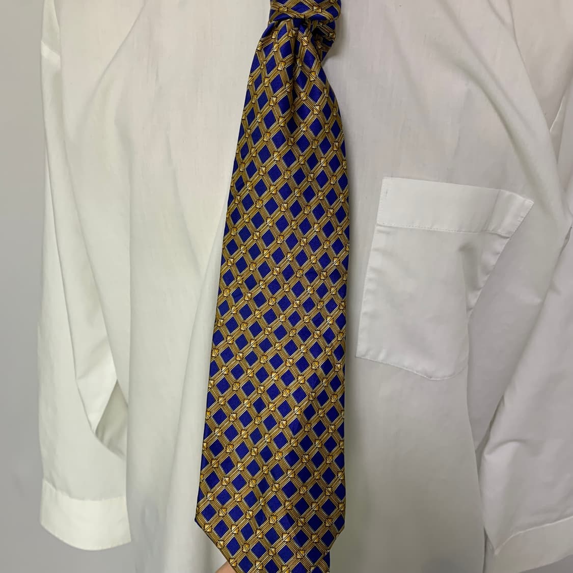 랑방 빈티지 앤틱 패턴 실크 넥타이 골드 네이비 상품이미지2