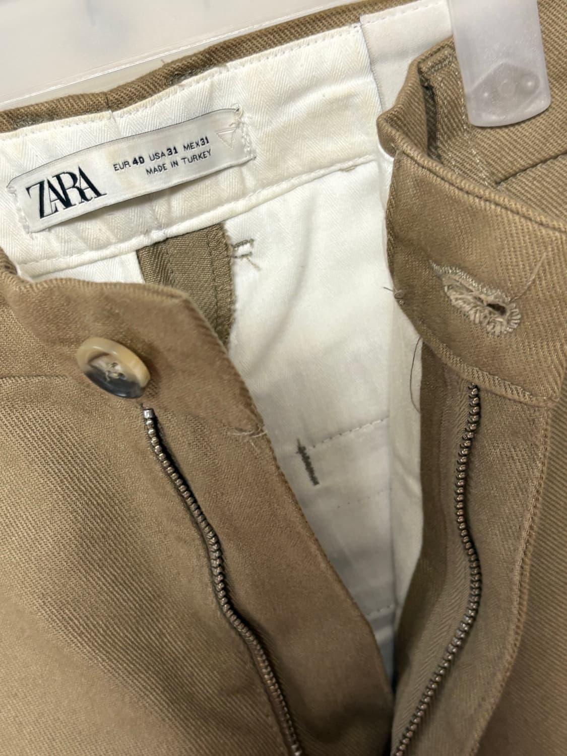 자라 카키색 세미와이드 면바지 31 상품이미지4