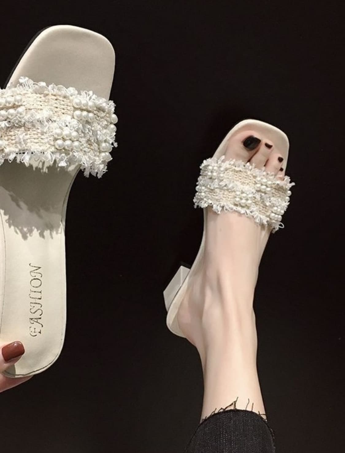 (새상품) 트위드진주 샌들 슬리퍼 240 상품이미지1