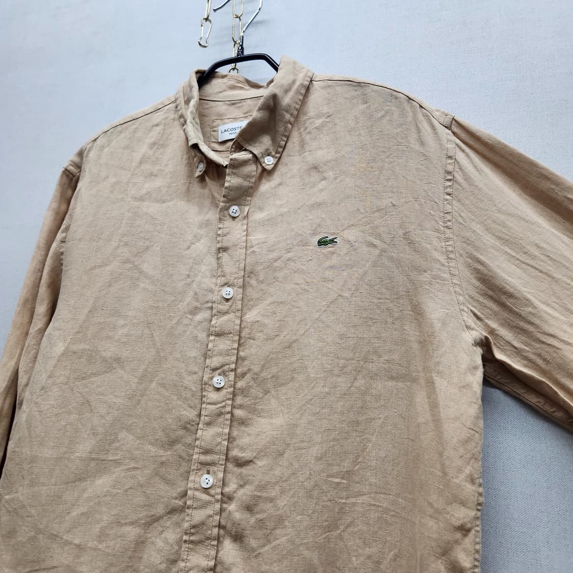 라코스테 로고 린넨100% 베이지 셔츠 40(L) 상품이미지3