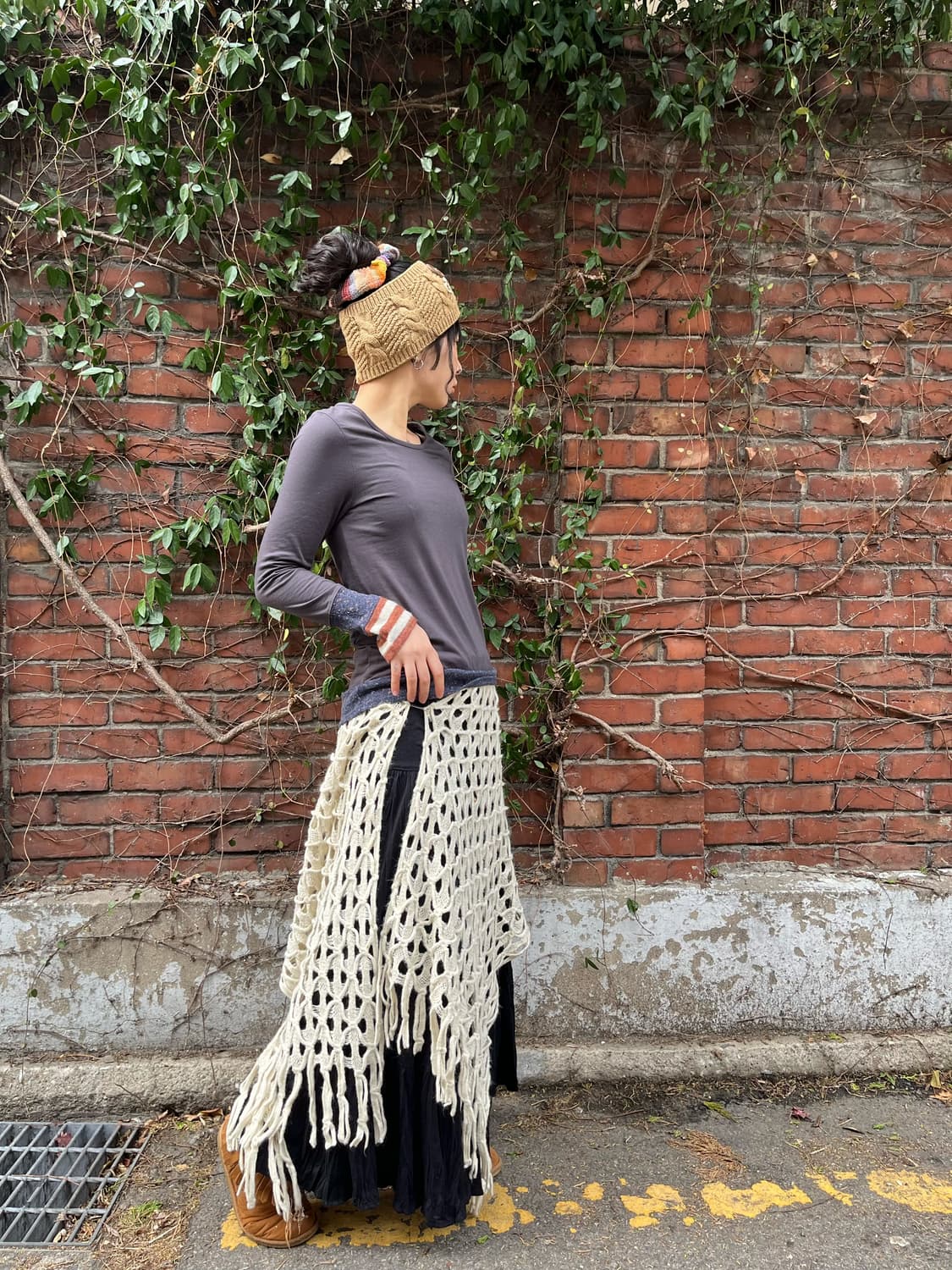 아이보리 그물 니트 레이어드 상품이미지3