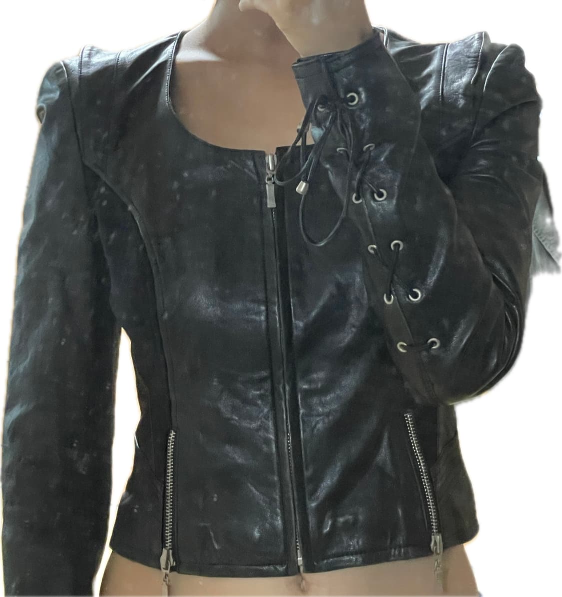 봄빅스엠무어 리얼레더 양가죽 레이스업 디테일 자켓 상품이미지8