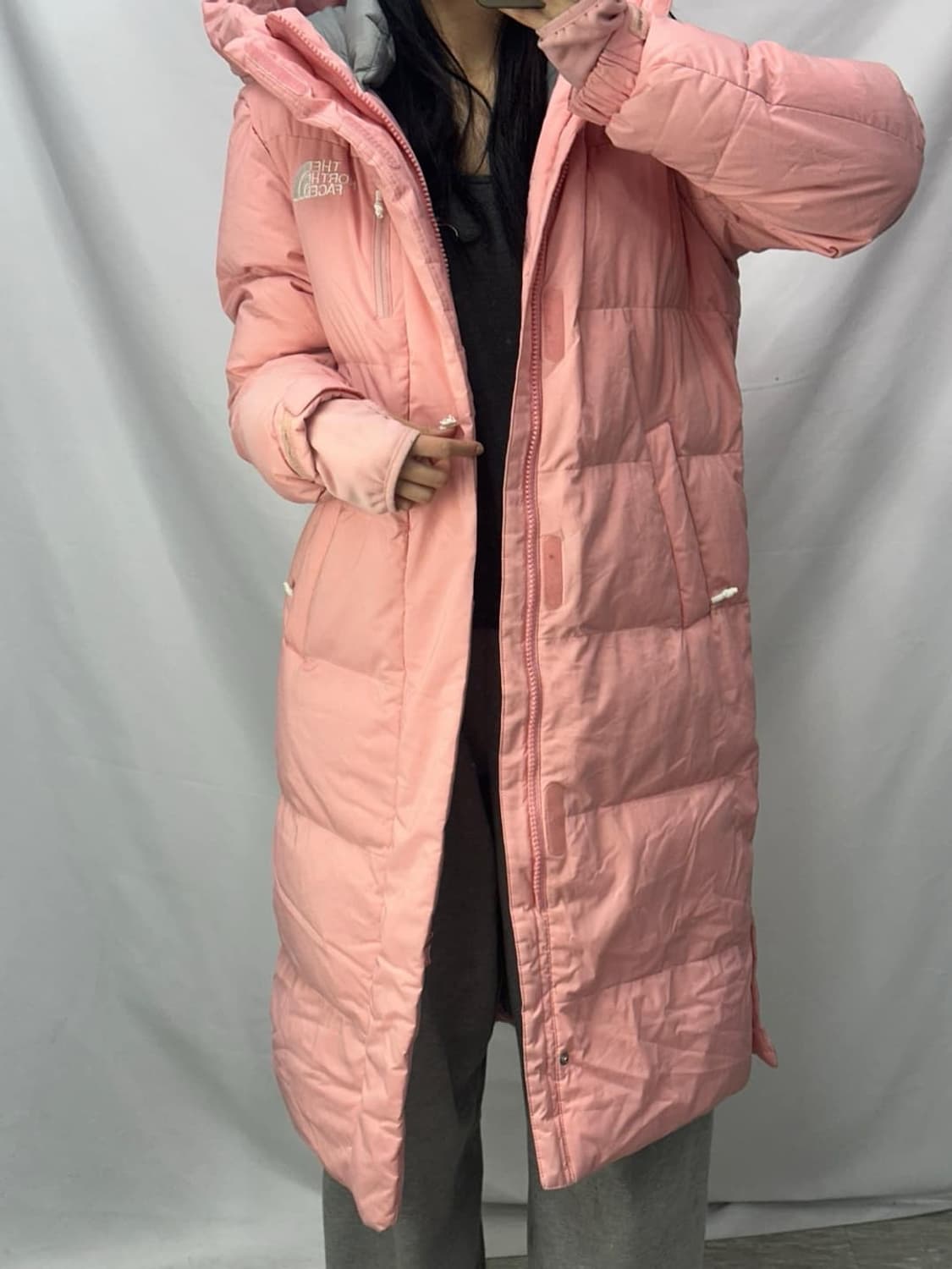 노스페이스 베이비핑크 구스다운 롱패딩(XS) 상품이미지1