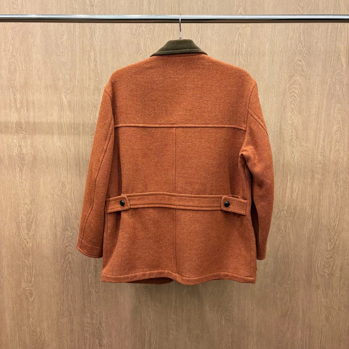 카라웨이 컴포트 울 자켓 체크 안감 배색 카라 체스트 절개 디테일 오렌지 상품이미지3