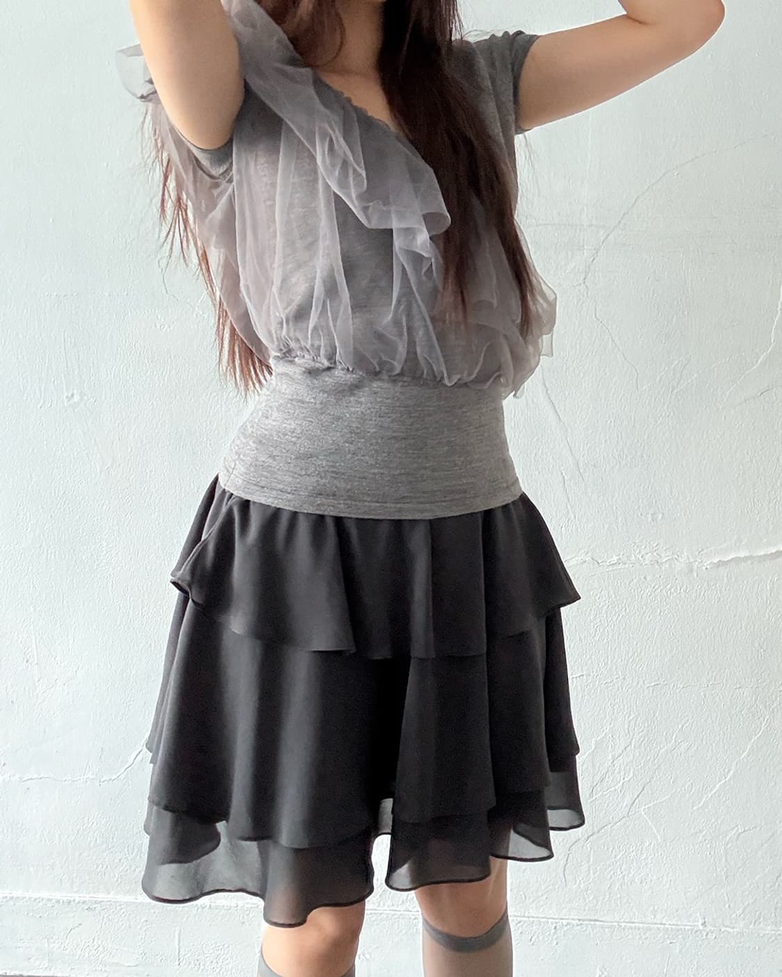 Charcoal gray cancan midi skirt 상품이미지1