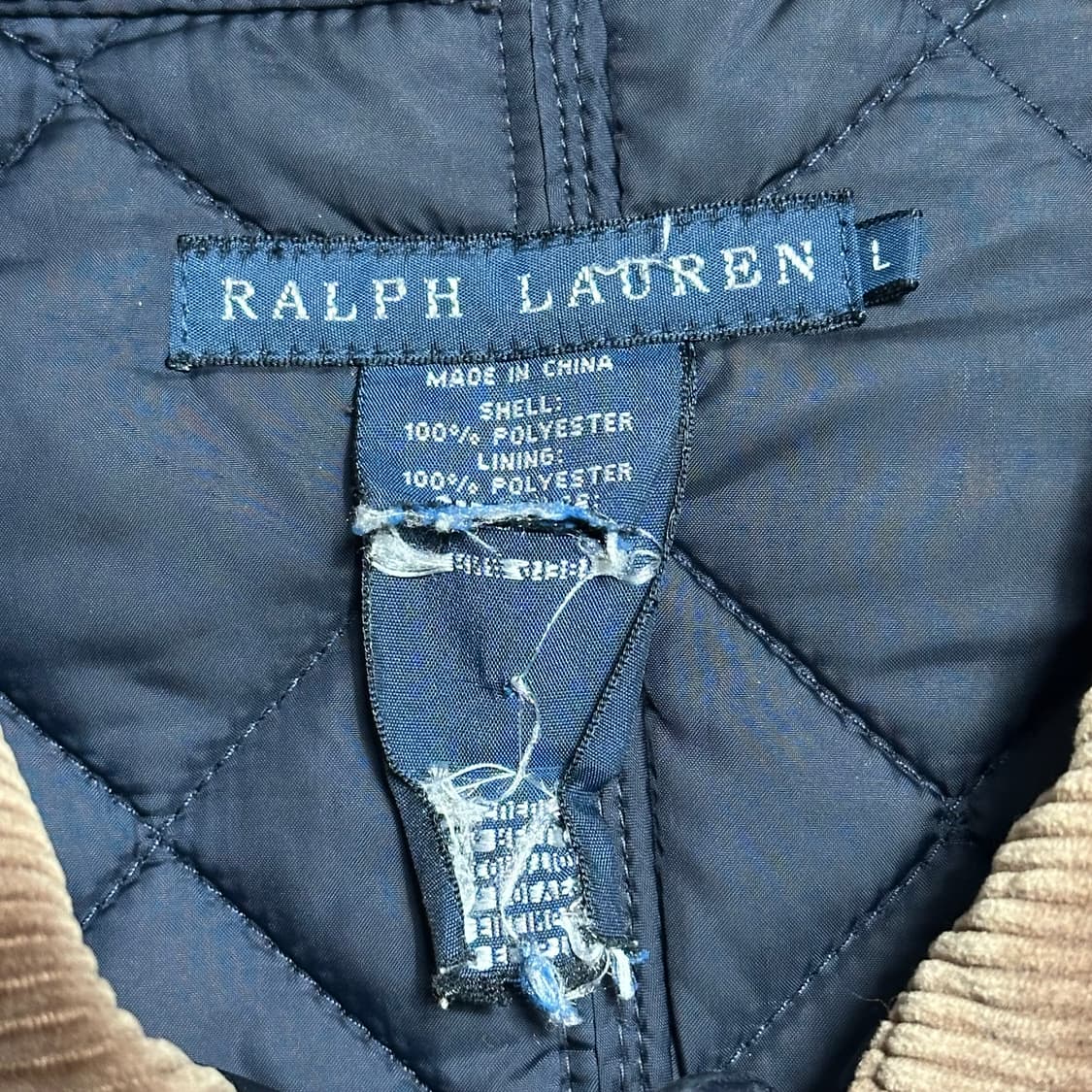 L 폴로랄프로렌 코듀로이 카라 네이비 롱 퀼팅 자켓 상품이미지4