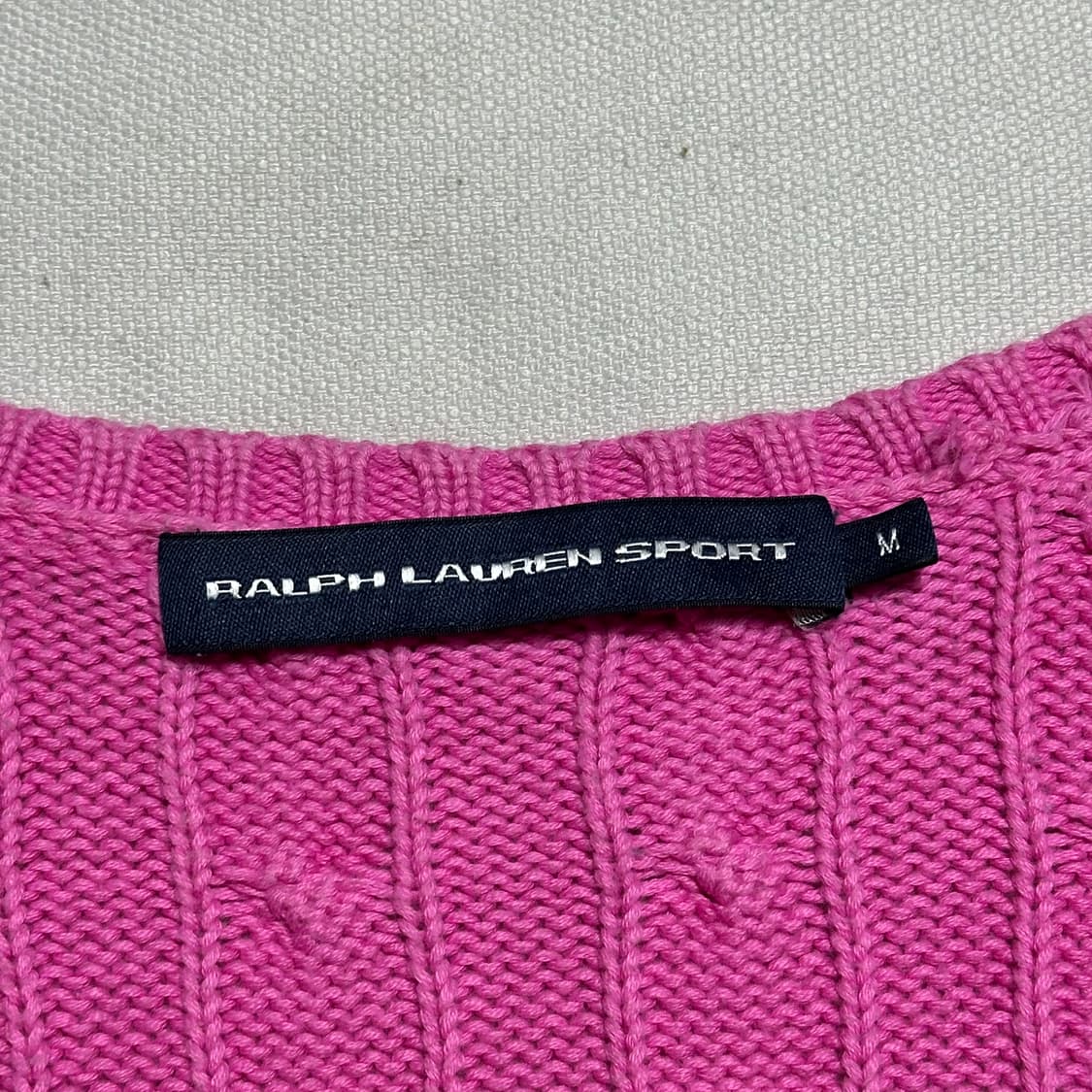 M 폴로랄프로렌 여성용 핑크 브이넥 케이블 니트 상품이미지4