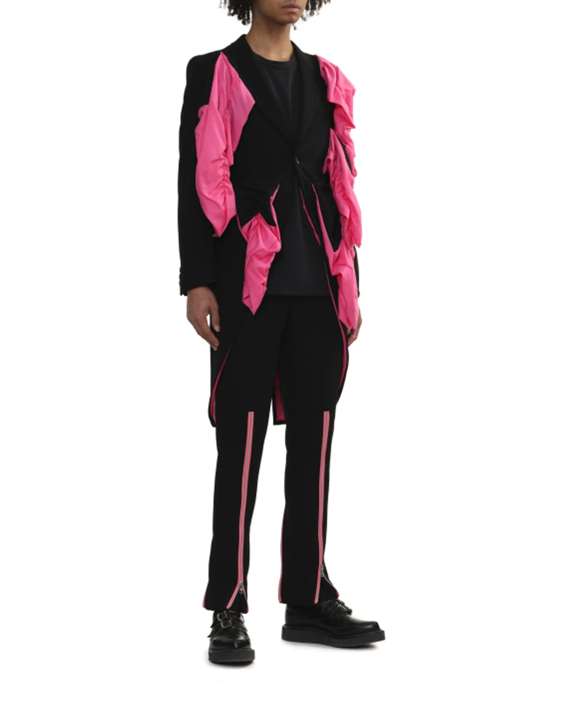 새상품 꼼데가르송 옴므플러스 핑크러플 블랙 롱 코트 S 상품이미지6