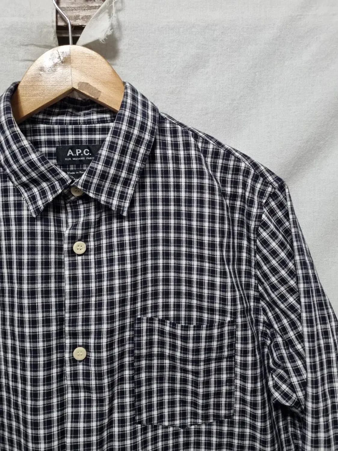 A.P.C. 블랙 화이트 체크 셔츠 L 상품이미지3