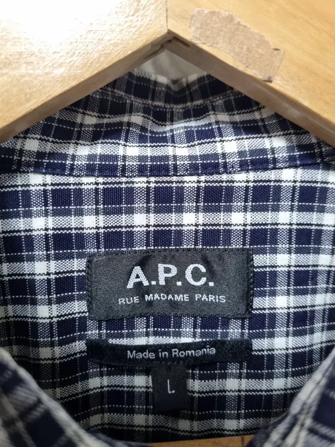 A.P.C. 블랙 화이트 체크 셔츠 L 상품이미지4